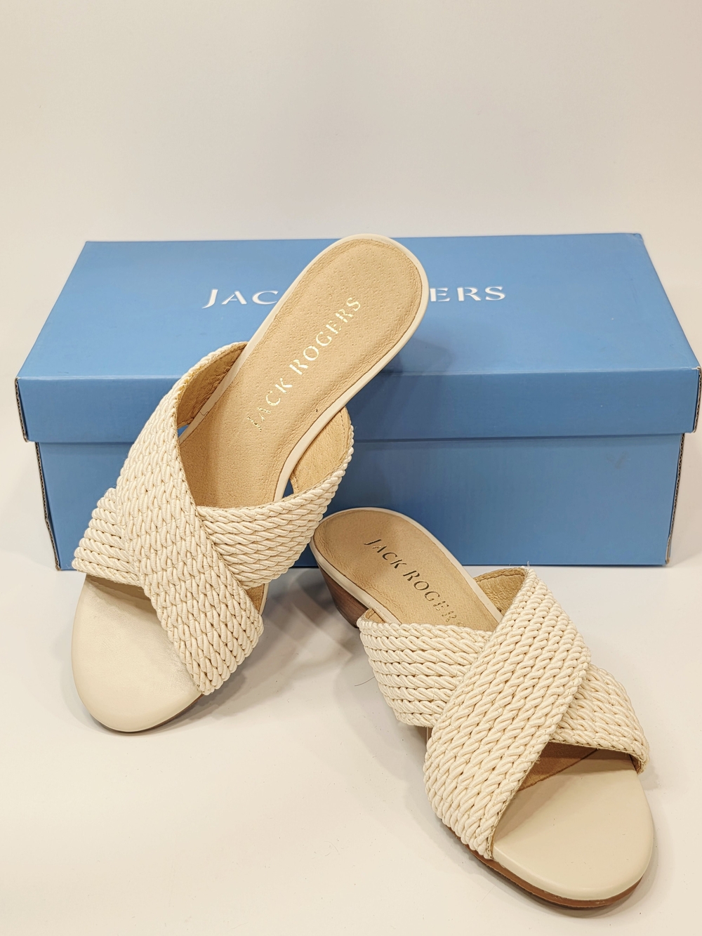 Jack Rogers Dolphin Mini Wedge Women's Ivory Braided Slide Sandals